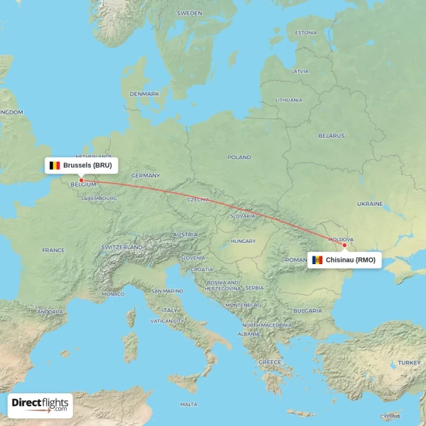 Brussels - Chisinau direct flight map