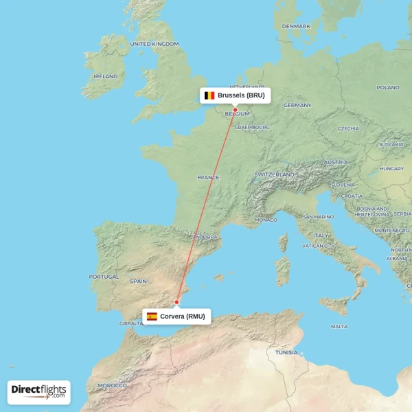 Brussels - Corvera direct flight map