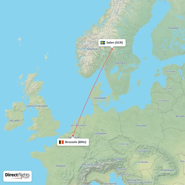 Brussels - Salen direct flight map