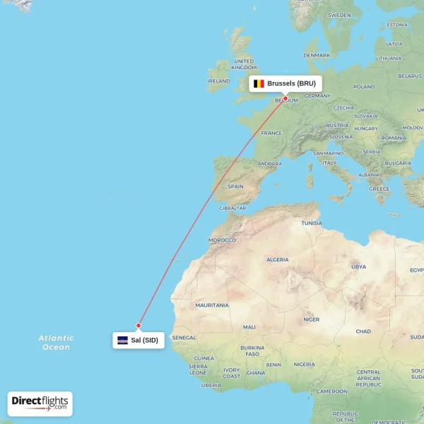 Brussels - Sal direct flight map