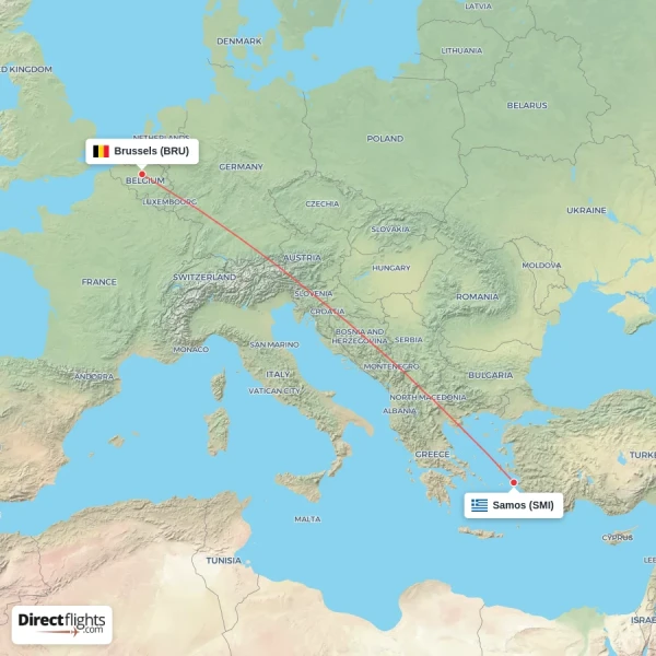Brussels - Samos direct flight map