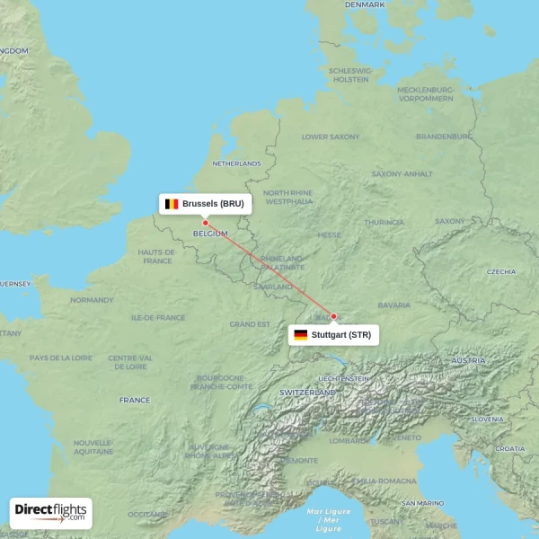 Brussels - Stuttgart direct flight map