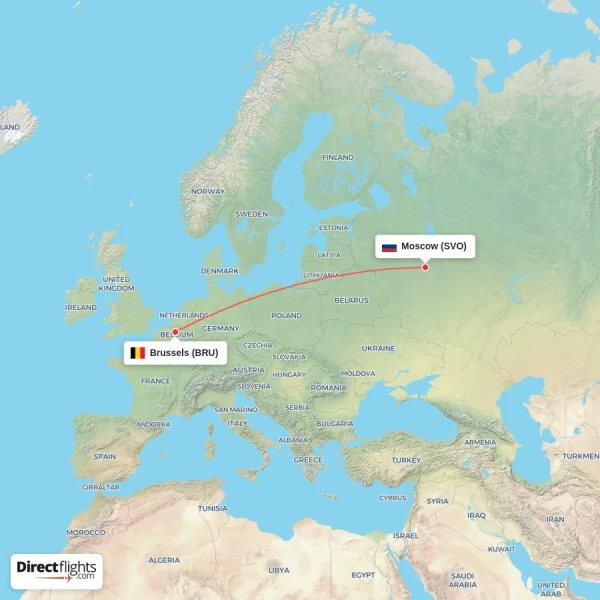 Brussels - Moscow direct flight map
