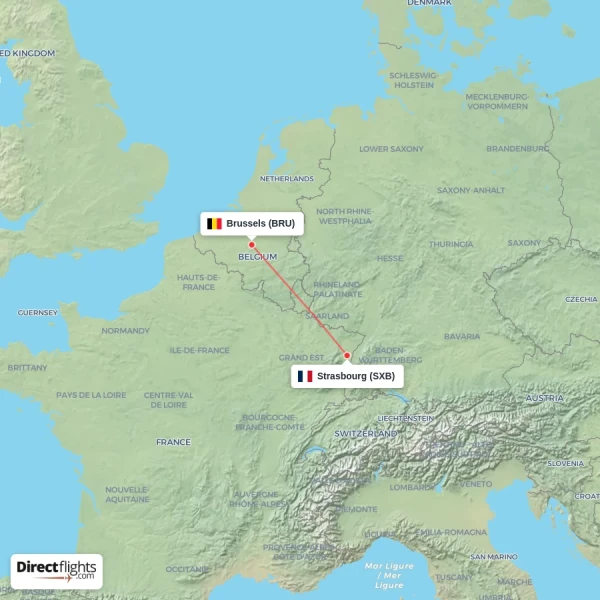 Brussels - Strasbourg direct flight map