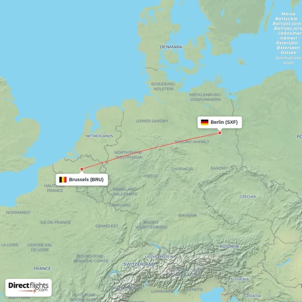 Brussels - Berlin direct flight map