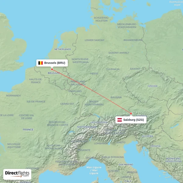Brussels - Salzburg direct flight map
