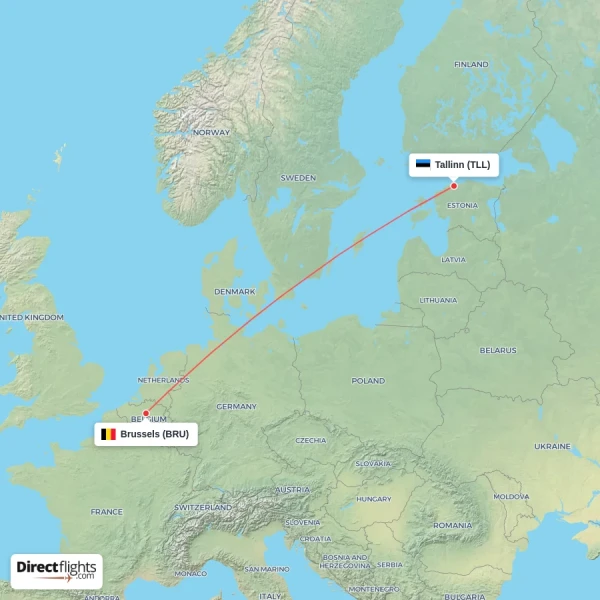 Brussels - Tallinn direct flight map