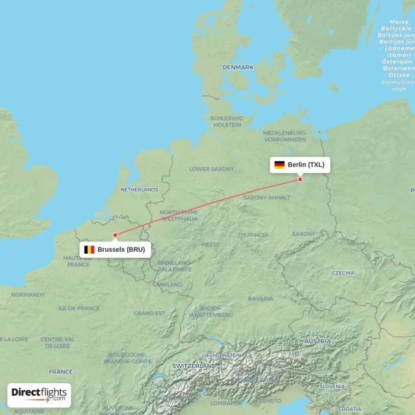 Brussels - Berlin direct flight map