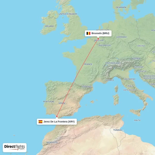 Brussels - Jerez De La Frontera direct flight map