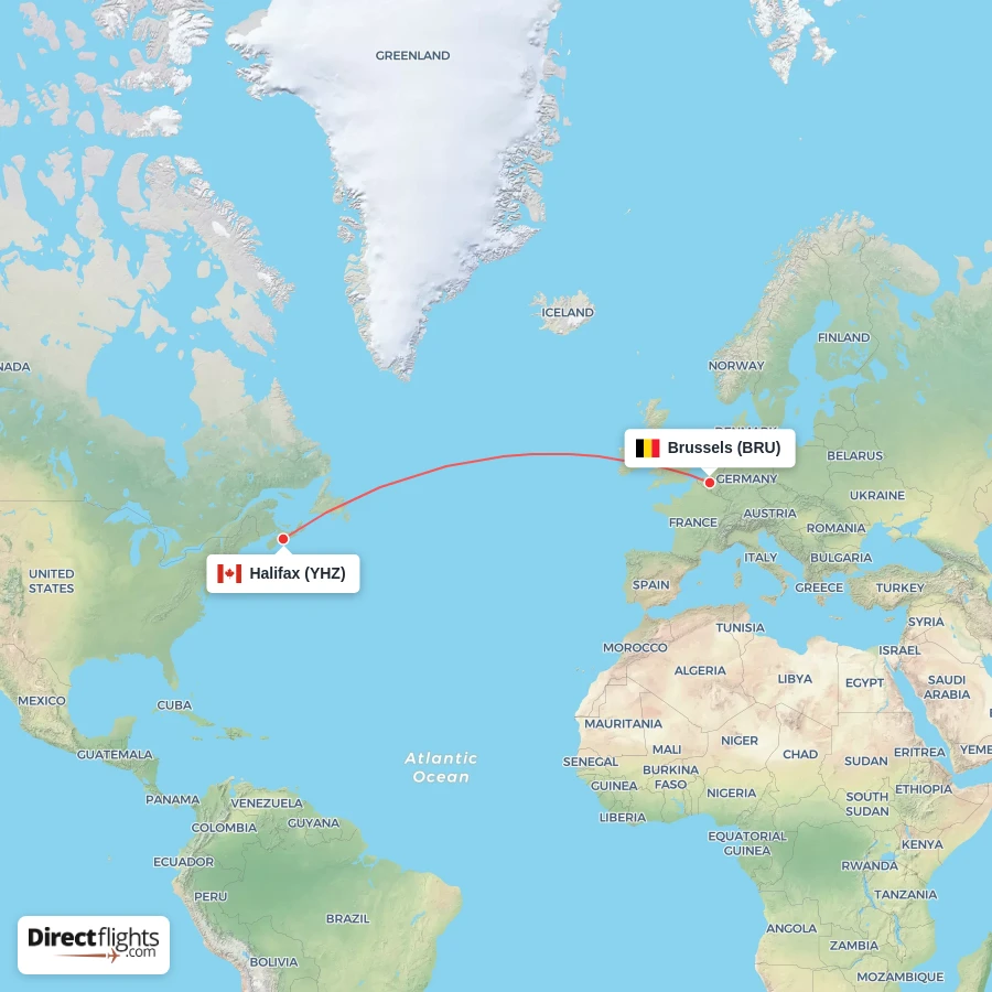 BRU - YHZ route map