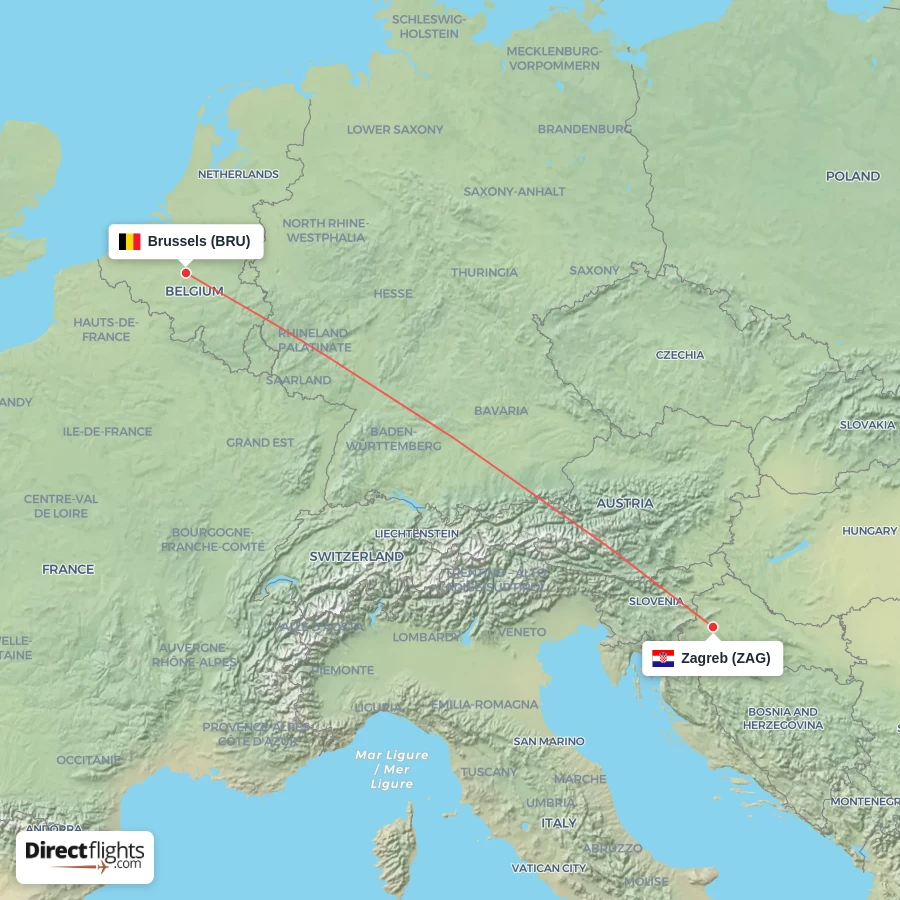 BRU - ZAG route map