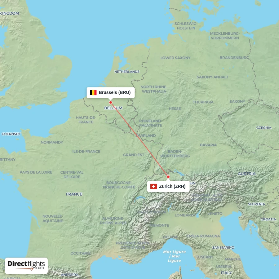 BRU - ZRH route map
