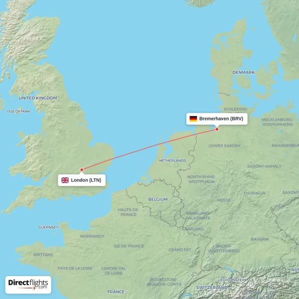 Bremerhaven - London direct flight map