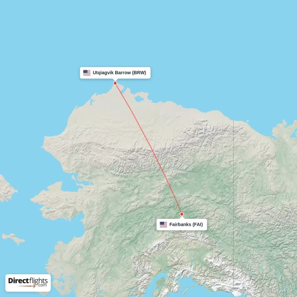 Utqiagvik Barrow - Fairbanks direct flight map