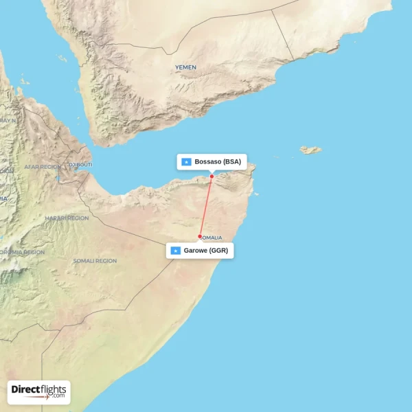 Bossaso - Garowe direct flight map