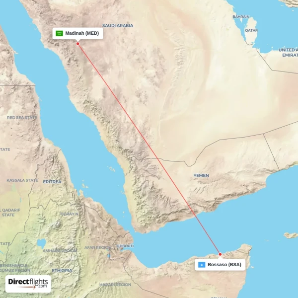 Bossaso - Madinah direct flight map