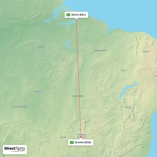 Brasilia - Belem direct flight map