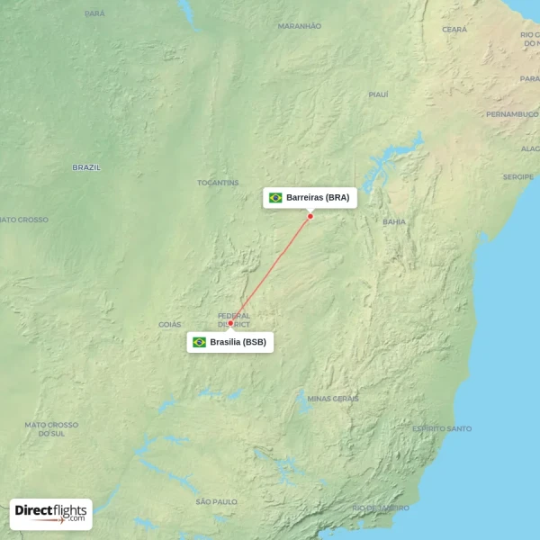 Brasilia - Barreiras direct flight map