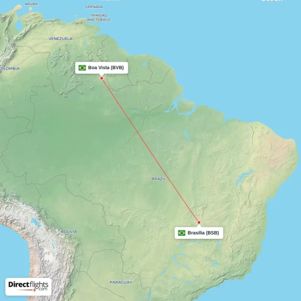 Brasilia - Boa Vista direct flight map
