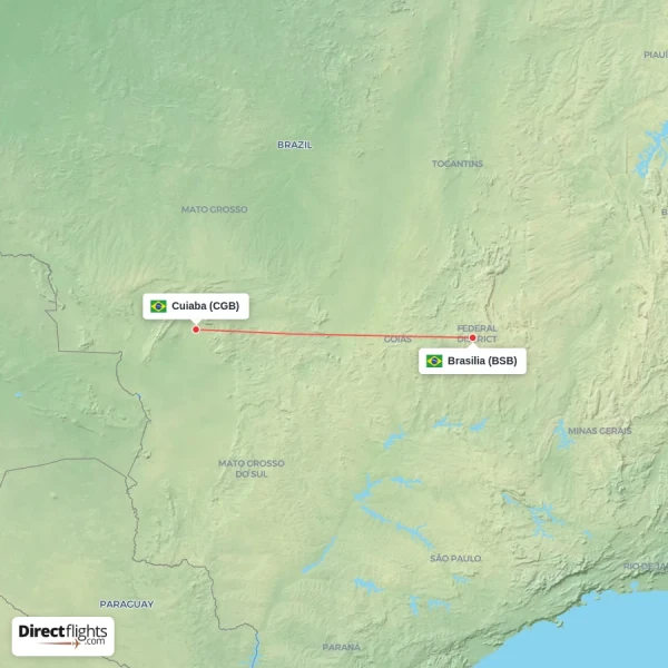 Brasilia - Cuiaba direct flight map