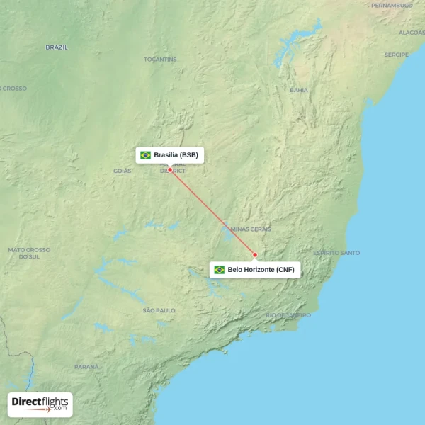 Brasilia - Belo Horizonte direct flight map