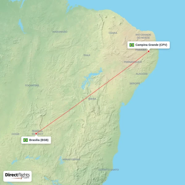 Brasilia - Campina Grande direct flight map