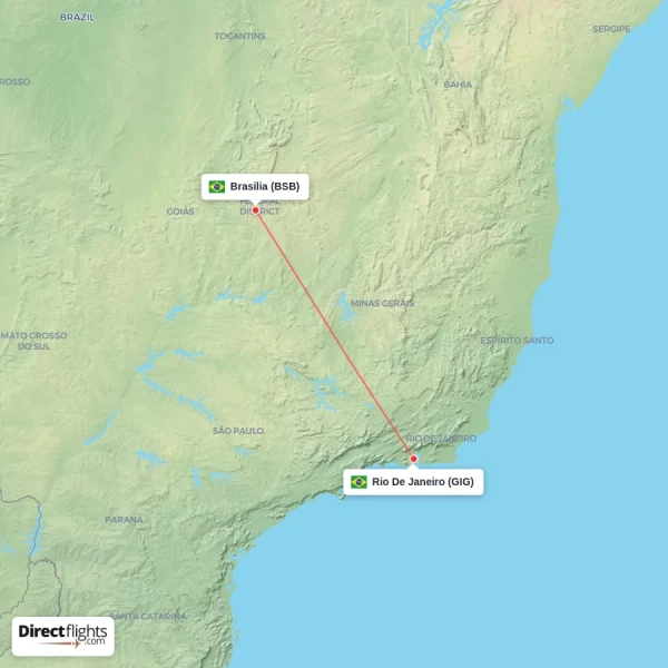 Brasilia - Rio De Janeiro direct flight map