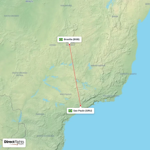 Brasilia - Sao Paulo direct flight map