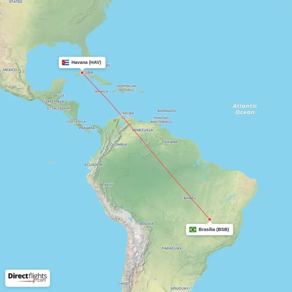 Brasilia - Havana direct flight map