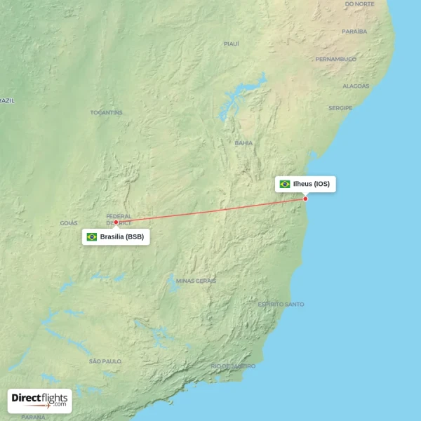 Brasilia - Ilheus direct flight map