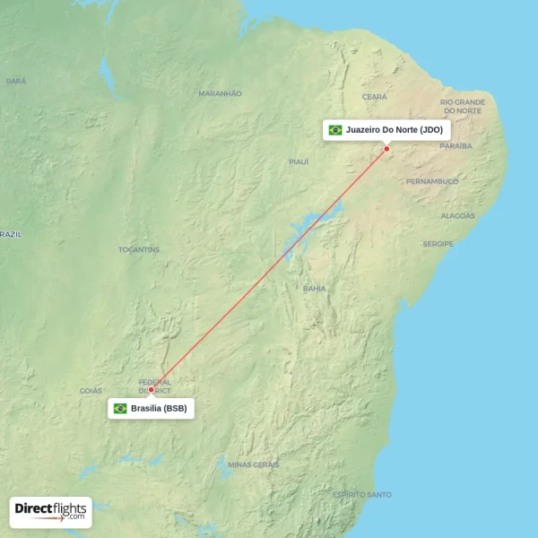 Brasilia - Juazeiro Do Norte direct flight map
