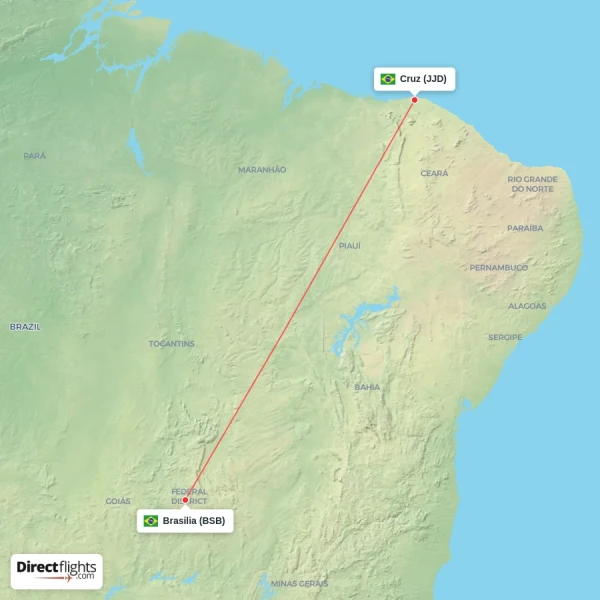 Brasilia - Cruz direct flight map