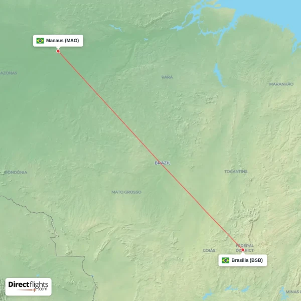 Brasilia - Manaus direct flight map