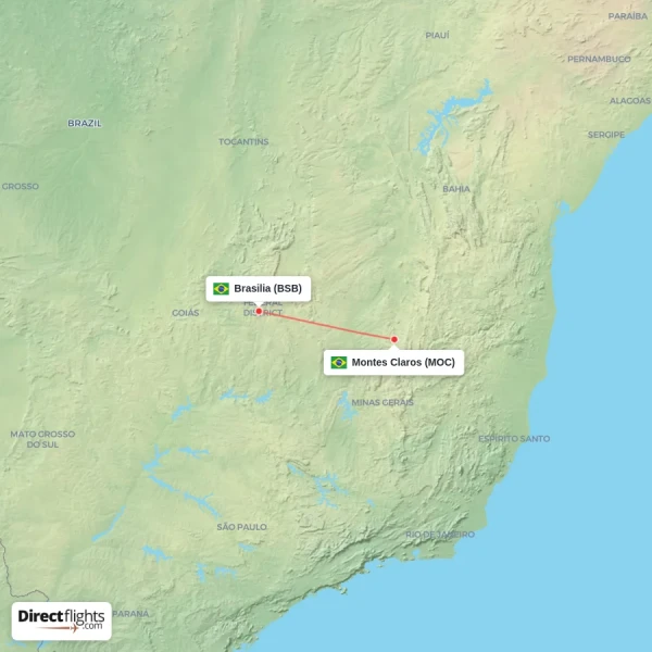 Brasilia - Montes Claros direct flight map