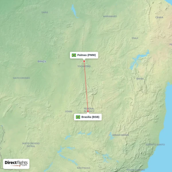 Brasilia - Palmas direct flight map