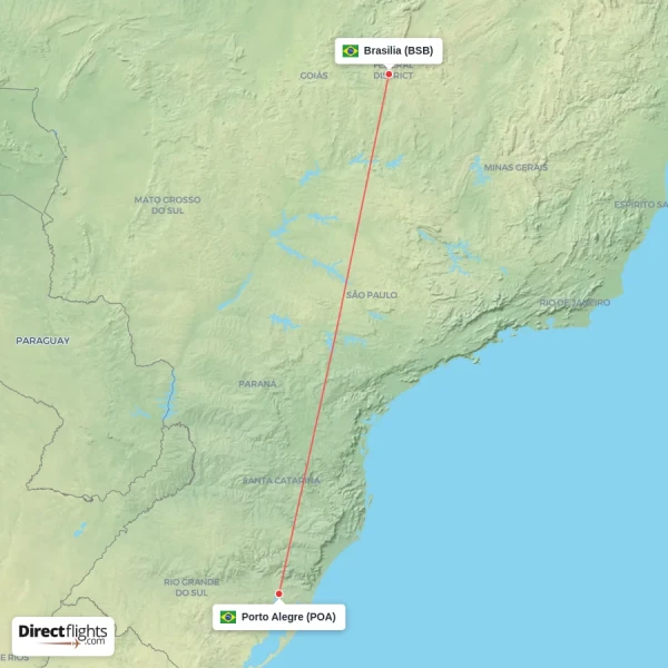 Brasilia - Porto Alegre direct flight map