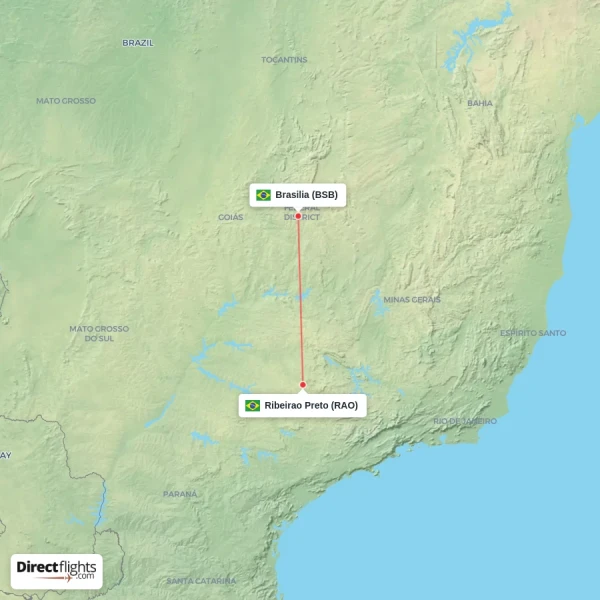 Brasilia - Ribeirao Preto direct flight map