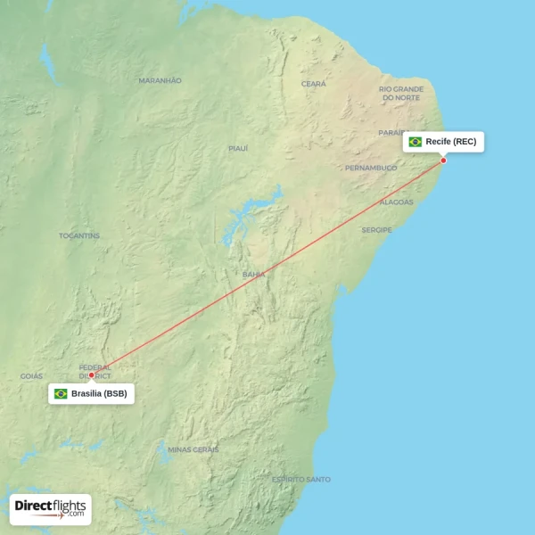 Brasilia - Recife direct flight map