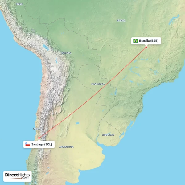 Brasilia - Santiago direct flight map