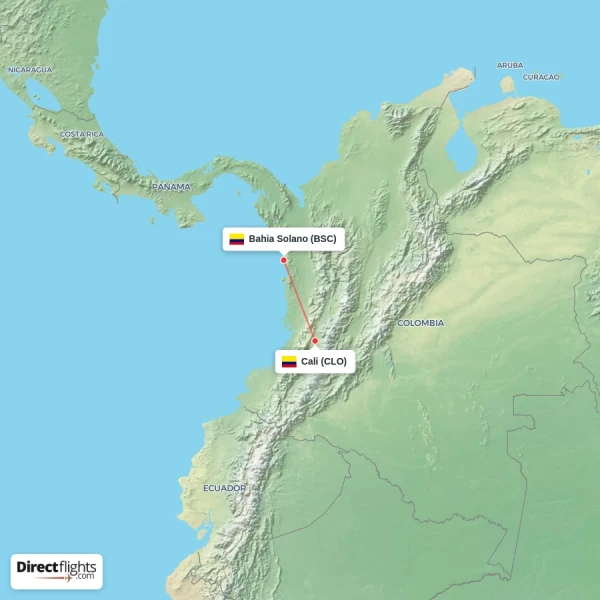 Bahia Solano - Cali direct flight map