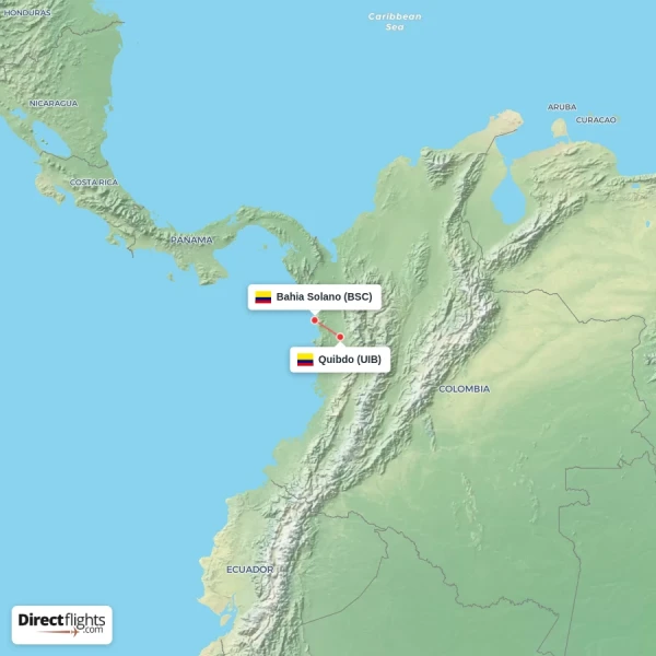 Bahia Solano - Quibdo direct flight map