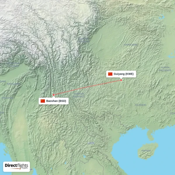 Baoshan - Guiyang direct flight map