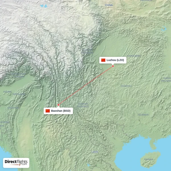 Baoshan - Luzhou direct flight map