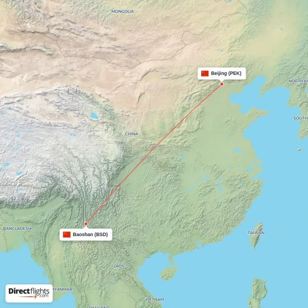 Baoshan - Beijing direct flight map