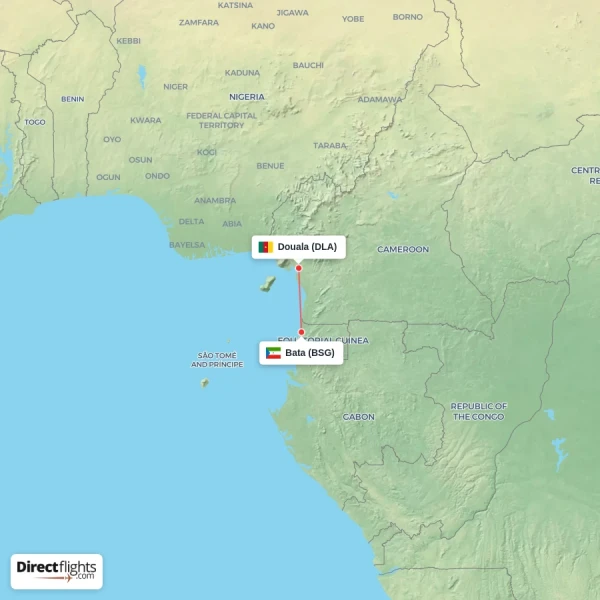 Bata - Douala direct flight map