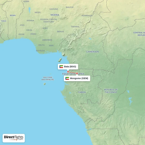 Bata - Mongomo direct flight map