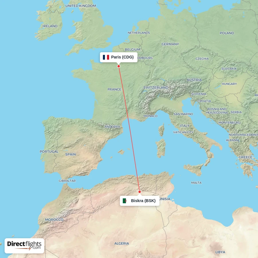 BSK - CDG route map