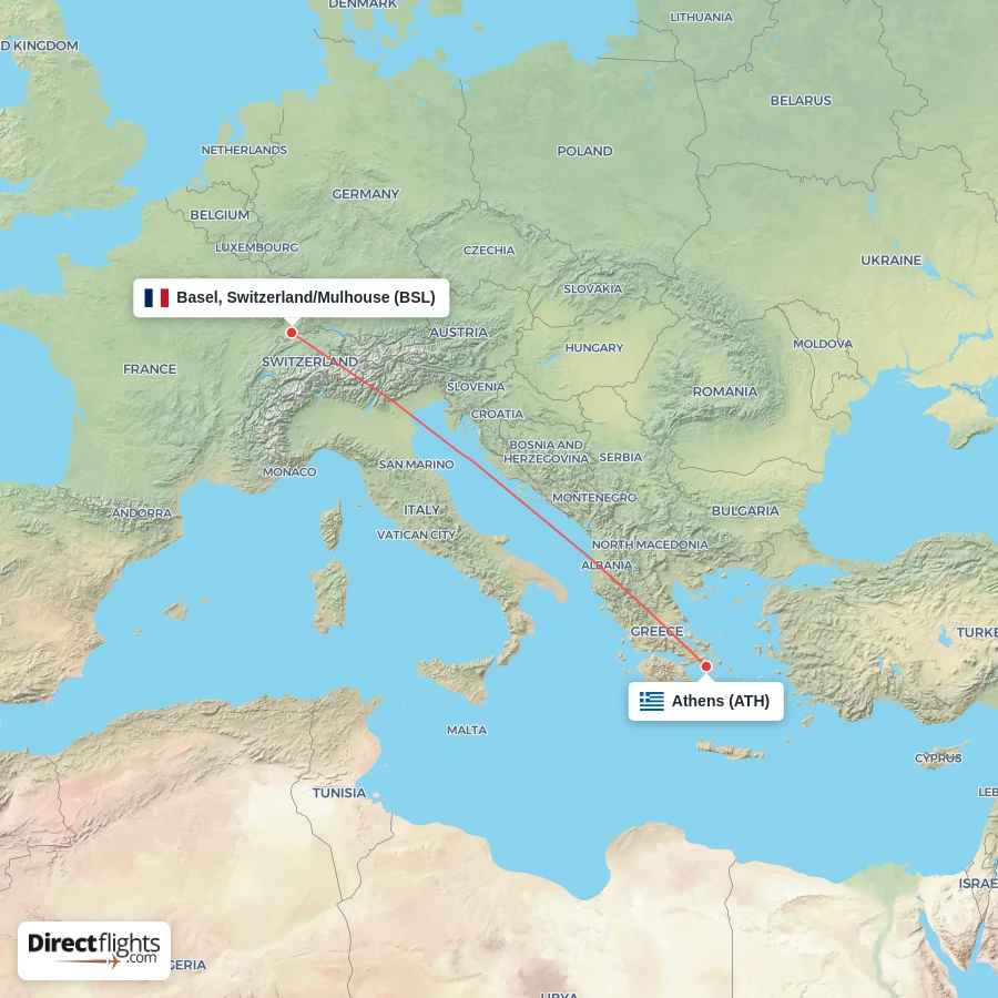 BSL - ATH route map