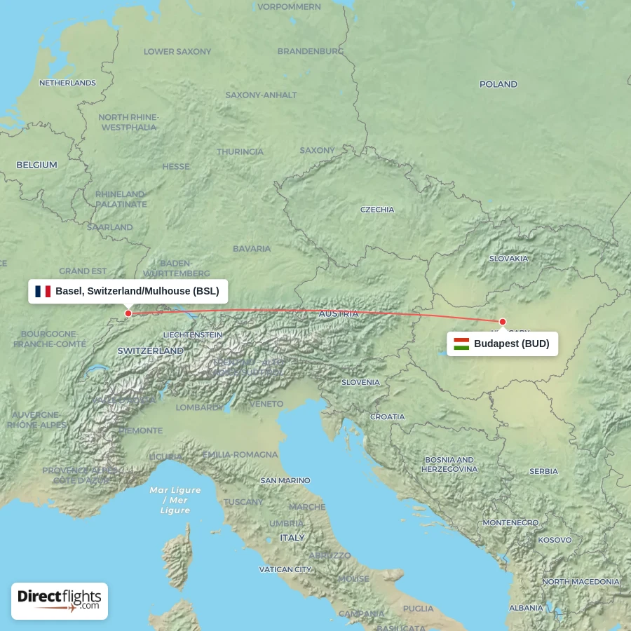 BSL - BUD route map