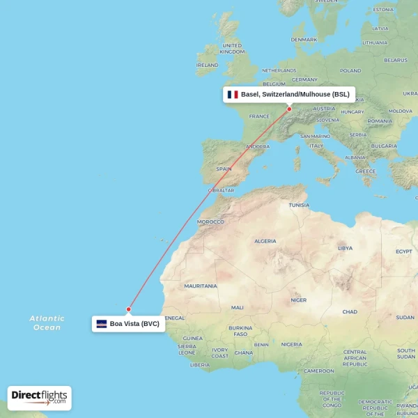 Basel, Switzerland/Mulhouse - Boa Vista direct flight map